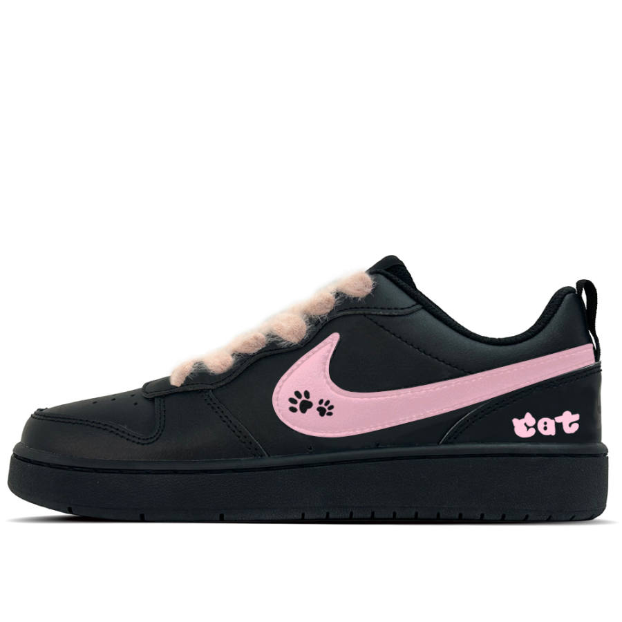 Nike Nike Court Borough Toner Cat Print Leather Low top Kids' Skateboarding Shoes Black Teenagers