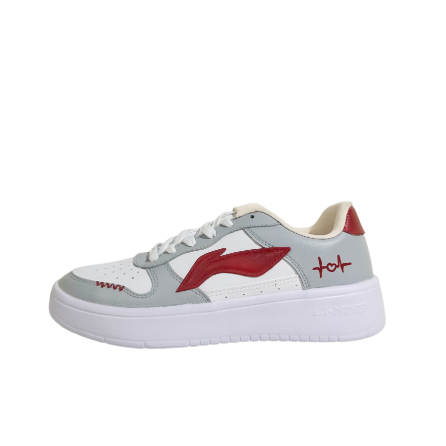 Li-Ning Li Ning Leather Cushioning Abrasion Resistant Slip Resistant Low top Skateboard Shoes Unisex Gray, Red