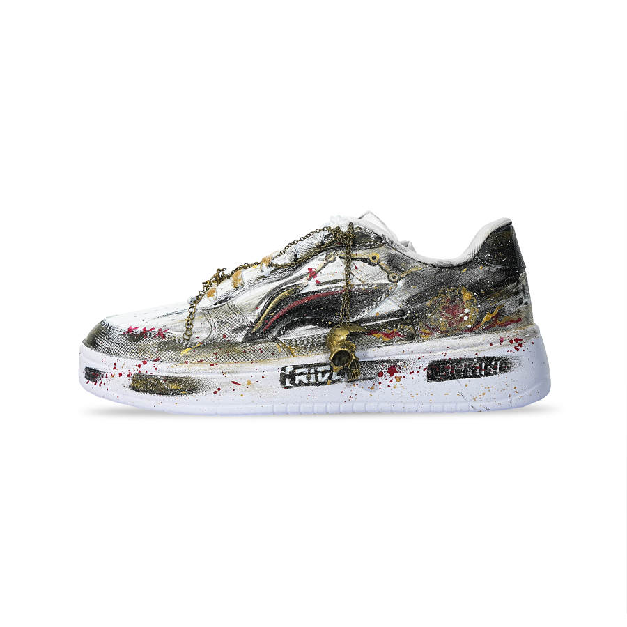 Li-Ning Li Ning Floating Boat Erosion Gold Warrior Synthetic Leather Slip Resistant Low top Skateboard Shoes Unisex White Gold