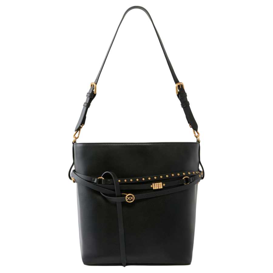 PINKO Cow Leather Shoulder Bag Medium Women's Black