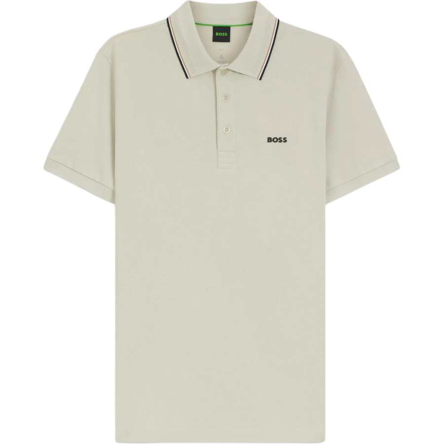 HUGO BOSS Polo Shirts Men's Beige Polo Collar Moderate Straight Fit
