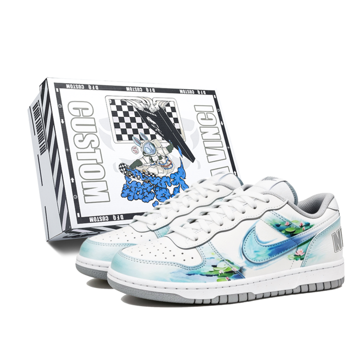 Nike Custom Shoes Nike Big Low Lux Water Lily, Box Low top Skateboard Shoes Men's Cyan