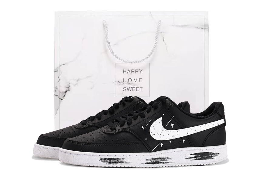 Nike Nike Court Vision 1 Coverage Slip Resistant Abrasion Resistant Low top Skateboard Shoes Unisex Black White
