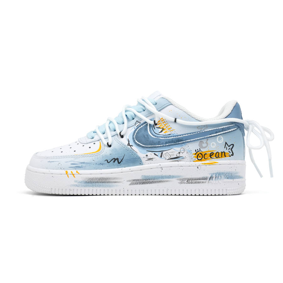 Nike Nike Air Force 1 Ocean Hunting Cow Leather Abrasion Resistant Slip Resistant Low top Skateboard Shoes Unisex Blue White