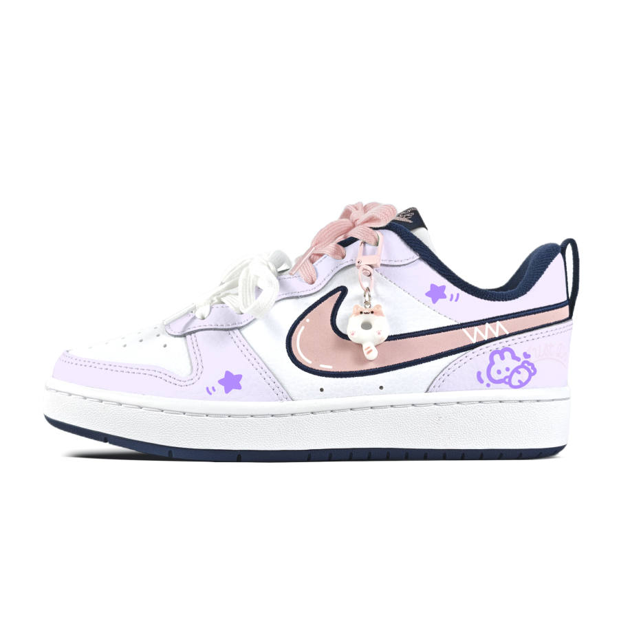 Nike Nike Court Borough 2 Graffiti Rabbit Purple Abrasion Resistant, Breathable, Slip Resistant Skateboard Shoes Teenagers