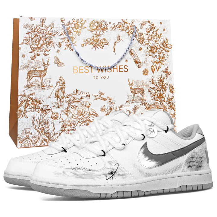 Nike Nike Dunk Height Increasing Abrasion Resistant Slip Resistant Low top Skateboard Shoes Men's White Gray