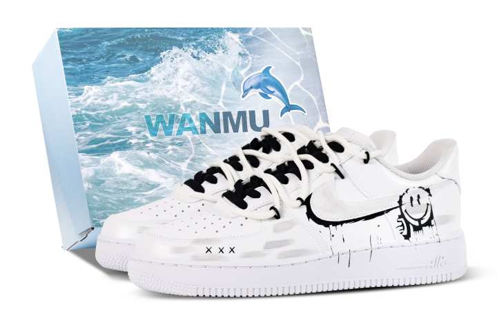 Nike Nike Air Force 1 Smiley Face Graffiti Cushioning Support Breathable Low top Skateboard Shoes Men's White