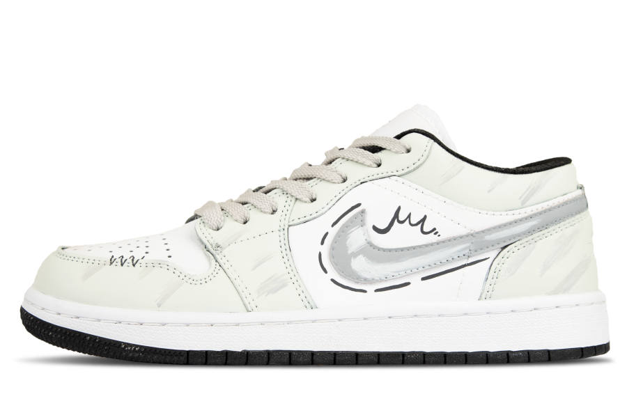Jordan Jordan Air Jordan 1 Wire Sketch Leather Slip Resistant Low top Children's Basketball Shoes White Unisex