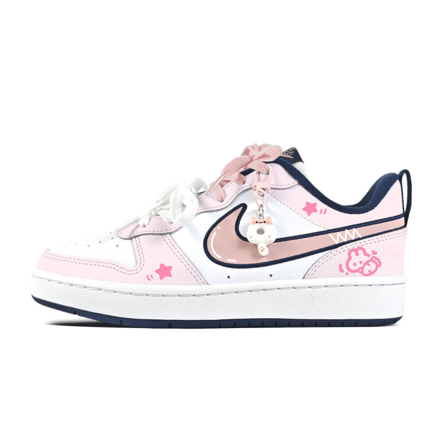 Nike Nike Court Borough 2 Pink Graffiti Abrasion Resistant, Breathable, Slip Resistant Skateboard Shoes Teenagers