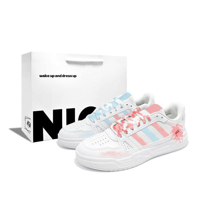 Adidas Adidas LITE BALLER Blue Pink Macaron R Pu Low top Skateboard Shoes Unisex White Blue