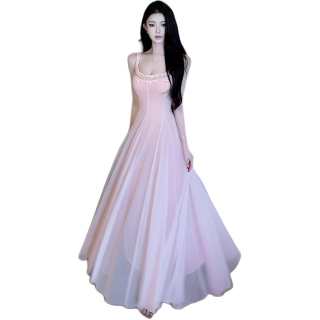 VENICEW Slip Dresses Women's Pink Crew Neck Moderate Mid Length