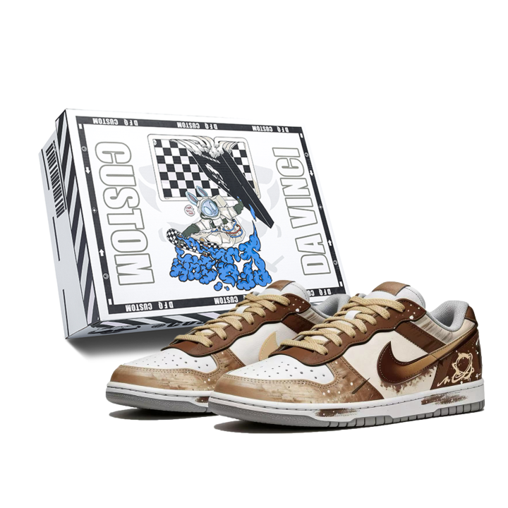 Nike Custom Shoes Nike Big Low Lux Caramel Planet, Box Low top Skateboard Shoes Men's Brown