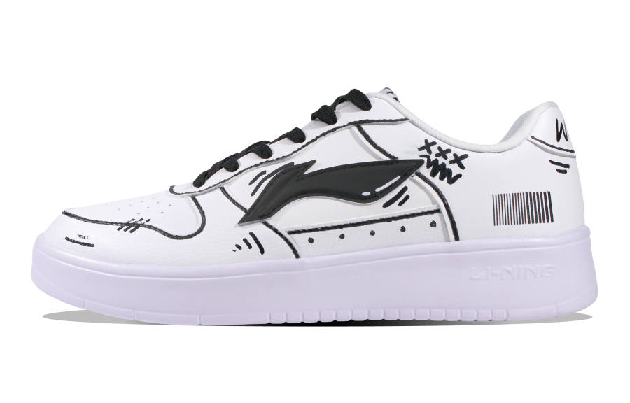 Li-Ning Li Ning Floating Boat Misaligned Space, Wild Culture Slip Resistant Low top Skateboard Shoes Unisex White Black