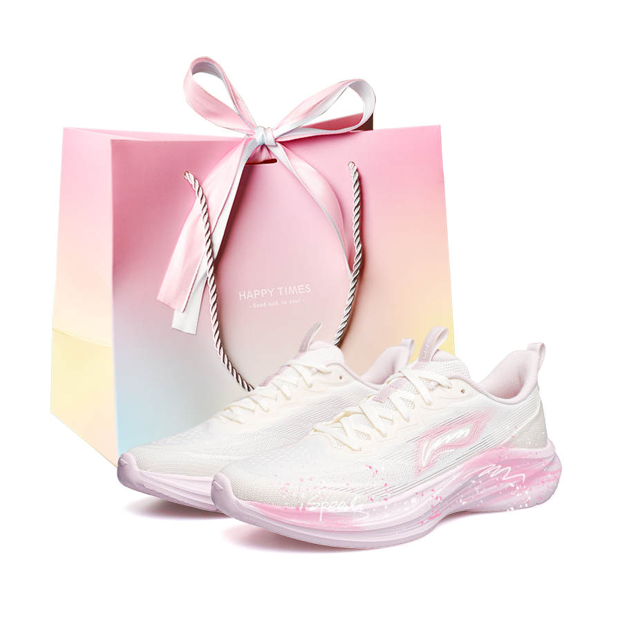 Li-Ning Li Ning Light Breeze Fabric Breathable Lightweight Low top Marathon Casual Running Shoes Women's White Pink