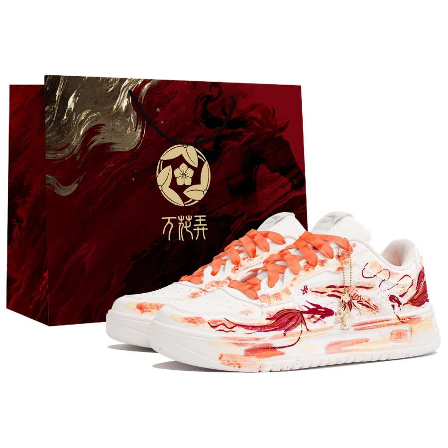 Anta Slip Resistant Abrasion Resistant Low top Skateboard Shoes Unisex White Red Orange