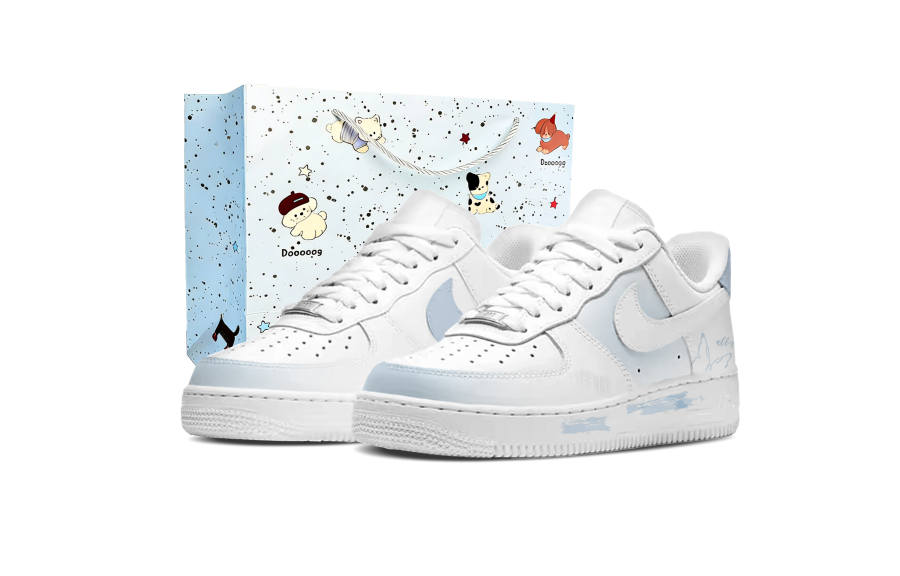 Nike Nike Air Force Mist And Butterfly In The Mist Leather Abrasion Resistant Low top Skateboard Shoes Women's Blue White