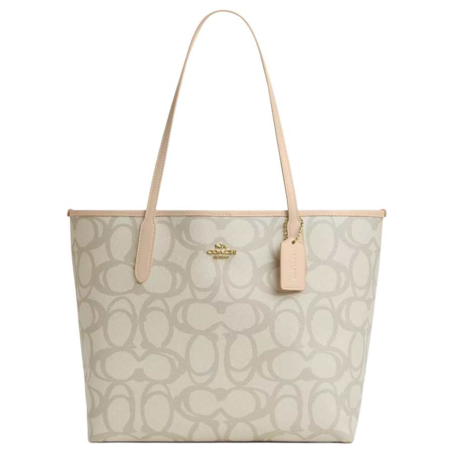 COACH City Coated Canvas Tote Bag, Shoulder Bag Large Women's Gold With Ivory