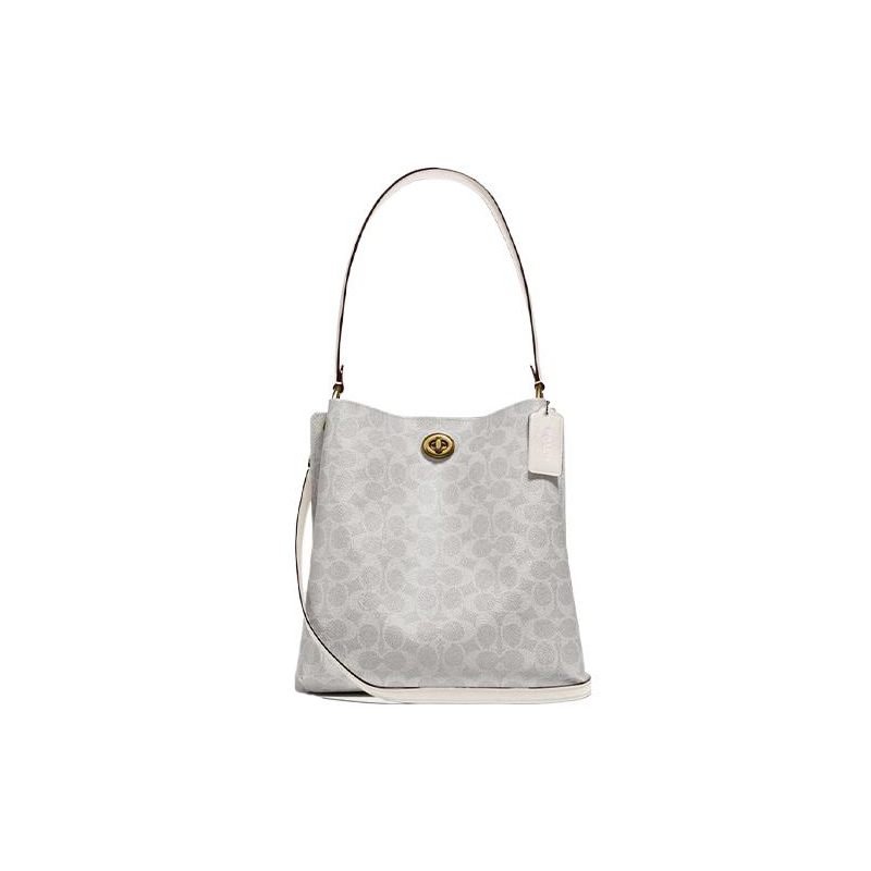 COACH Charlie Canvas With Leather Bucket Bags Crossbody Bag, Shoulder Bag Medium Women's Pink White