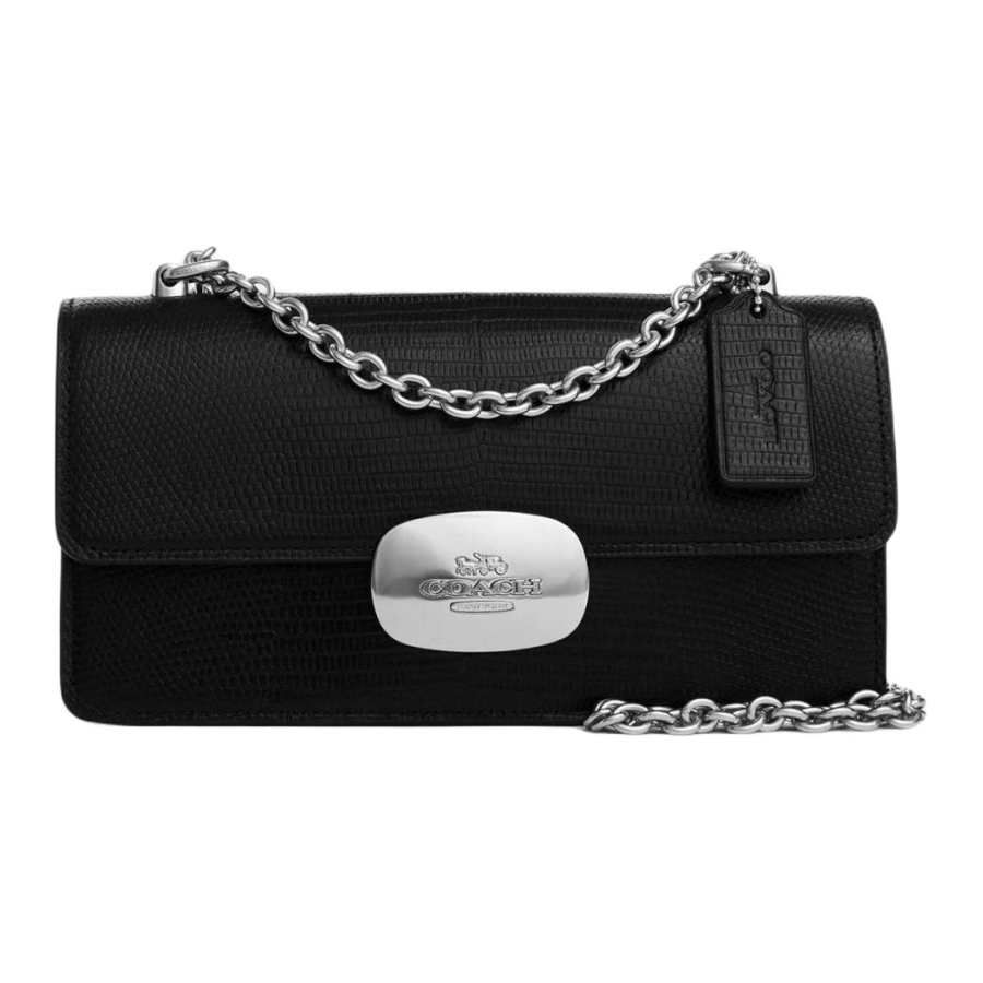 COACH Eliza Leather Shoulder Bag, Crossbody Bag Small Women's Silver & Black
