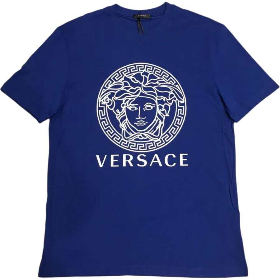 VERSACE T Shirts Men's Blue Crew Neck Moderate Straight Fit