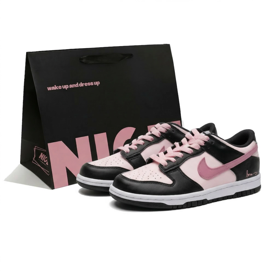 Nike Nike Dunk Berry Milkshake Leather Abrasion Resistant Low top Athleisure Skateboard Shoes Women's Black Pink GS