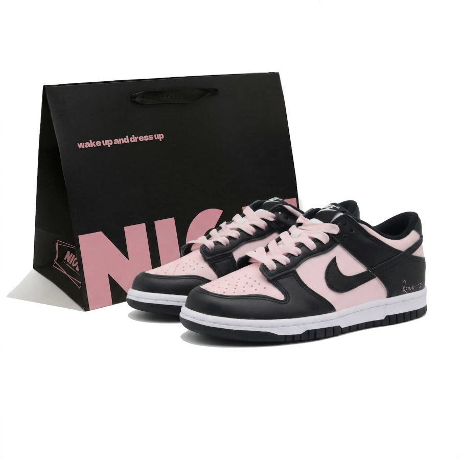 Nike Nike Dunk Pink Ink Panda Leather Abrasion Resistant Low top Athleisure Skateboard Shoes Women's Black Pink GS