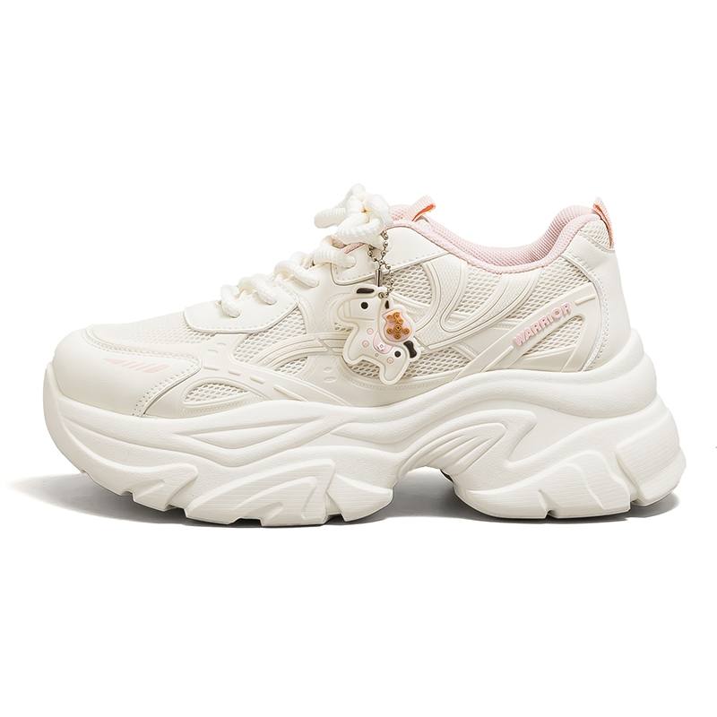 Warrior Cushioning Height Increasing Abrasion Resistant Breathable Low top Chunky Sneakers Women's Beige Pink