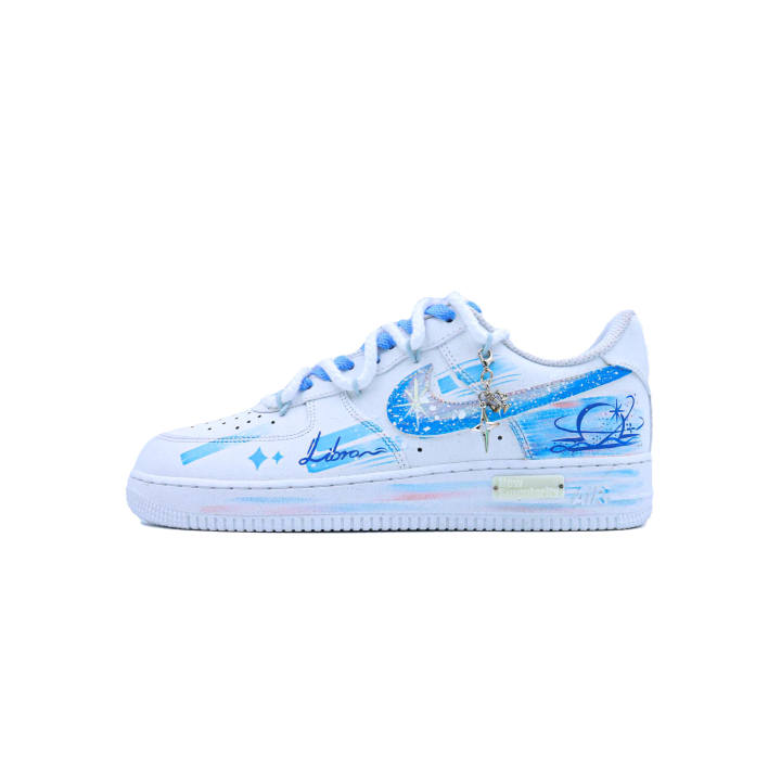 Nike Nike Air Force 1 12 Constellation, Libra Abrasion Resistant Slip Resistant Low top Skateboard Shoes Unisex White Blue