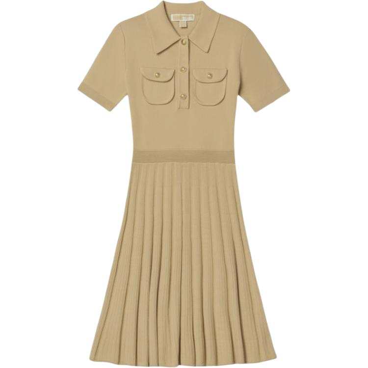 MICHAEL KORS Short Sleeved Dress Slim Fit Women's Khaki