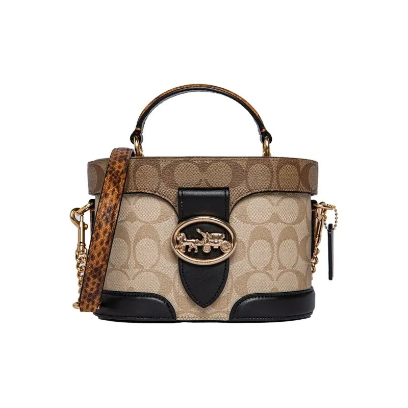 COACH Georgie Coated Canvas With Leather Handbag Small Women's Khaki Monogram
