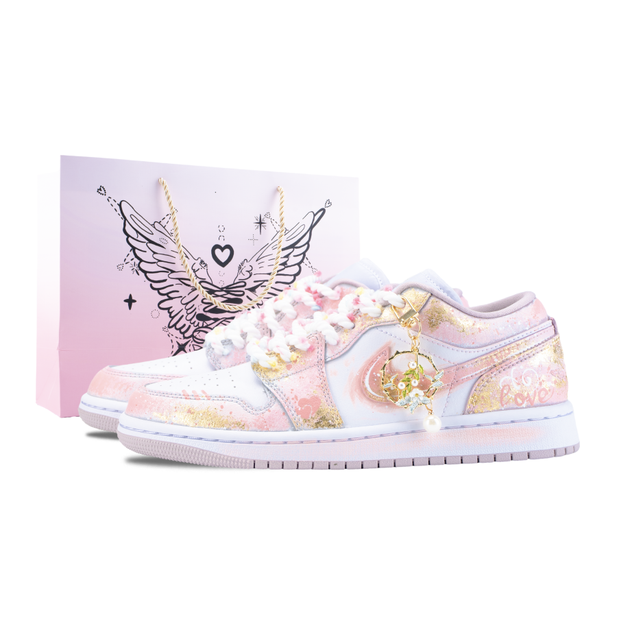 Jordan Jordan Air Jordan 1 Golden Laurel Branch Low top Skateboard Shoes Women's Pink Gold