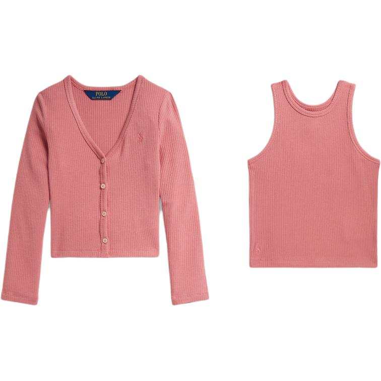 Polo Ralph Lauren Knitted Fabric Open Front Shirt And Tank Top Set SS26 Kids'