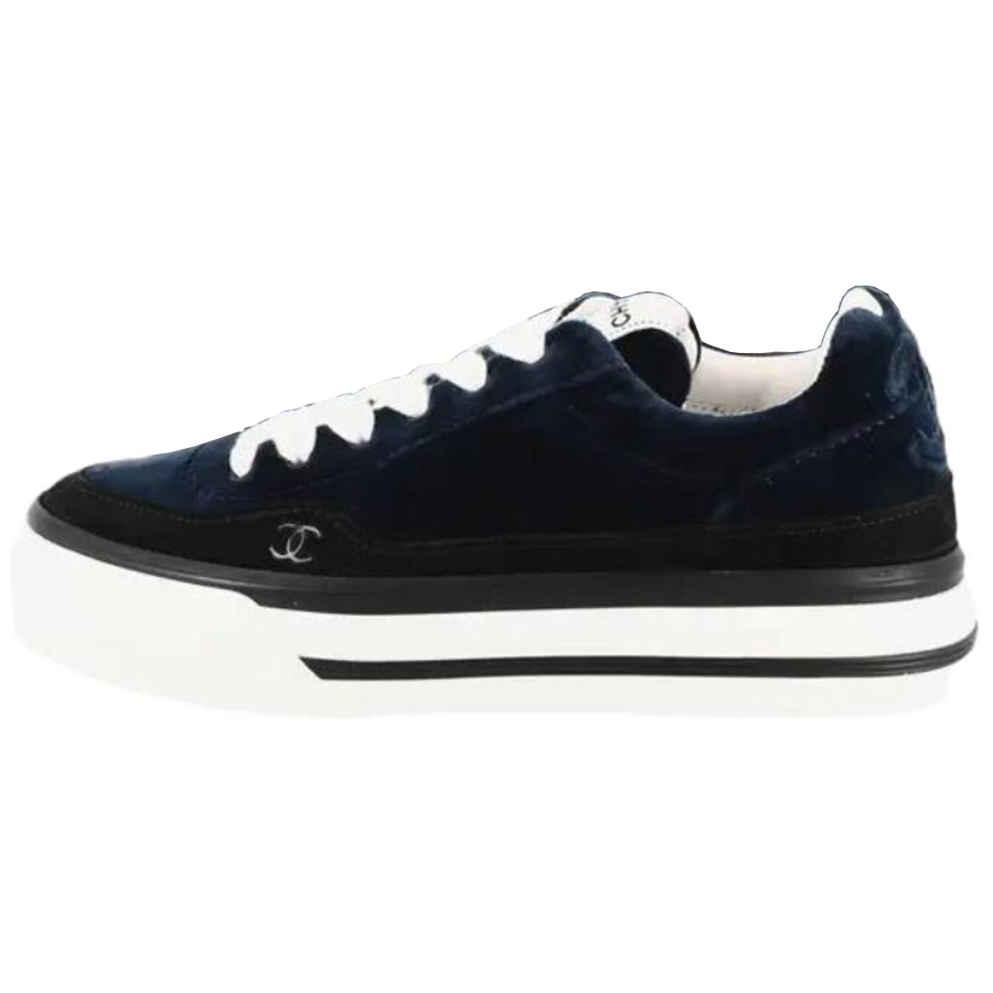 CHANEL 23B Leather Low top Skateboard Shoes Women's Marine Blue