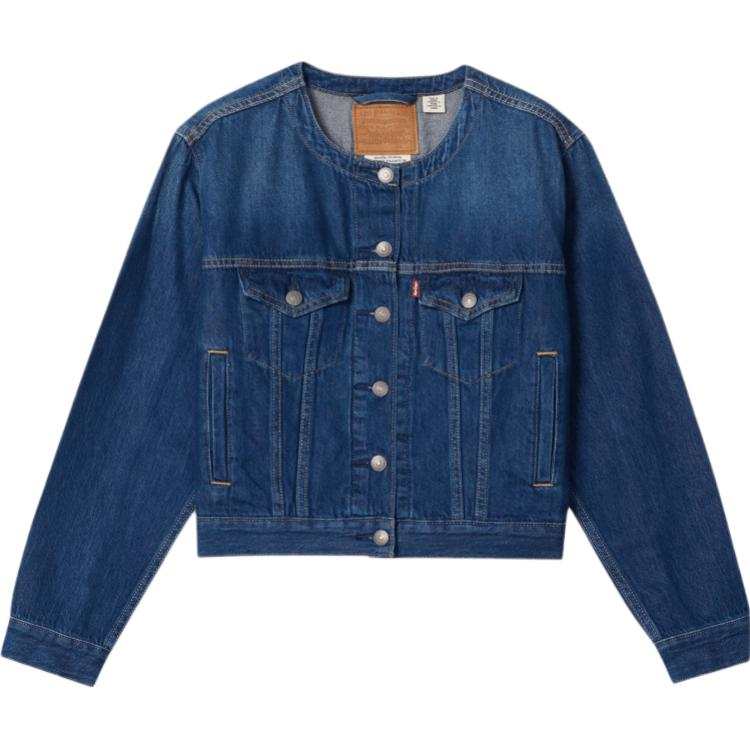 Levis Ice Cool Series Denim Jackets Women's Dark Blue Crew Neck Moderate
