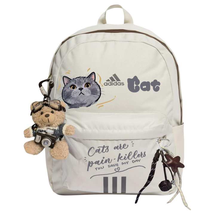 Adidas Adidas Preppy Campus, Backpack Youthful Vigor, Fresh, Print Polyester Medium Unisex Light Gray & Black