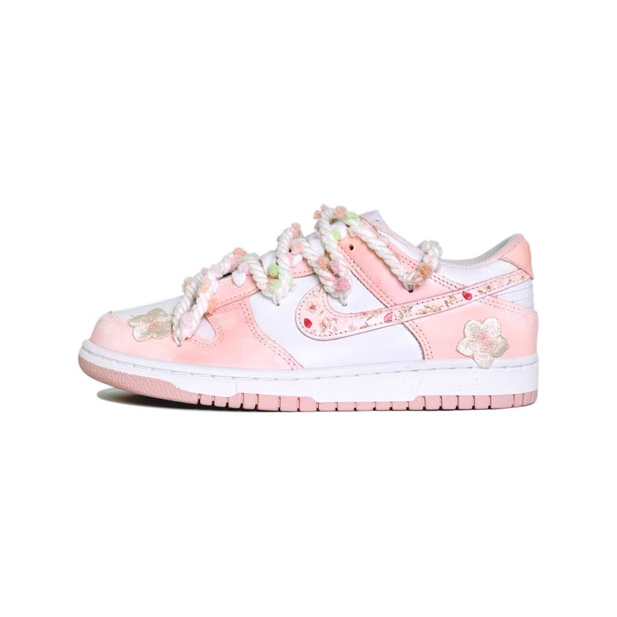 Nike Nike Dunk Peach Blossom Wine, Jiuliu Huo Craft Leather Slip Resistant Low top Kids' Skateboarding Shoes Pink White
