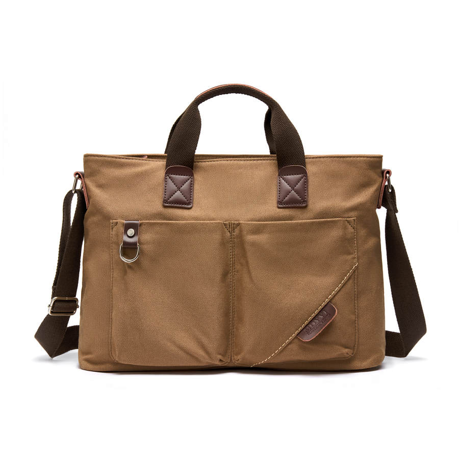 MOYYI Canvas Crossbody Bag, Multifunction Computer Briefcase, Handbag, Shoulder Bag Large Men's Coffee