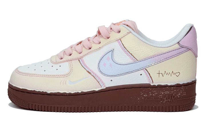 Nike Nike Air Force 1 Genuine Leather Cushioning Low top Skateboard Shoes Women's Pink Blue Brown