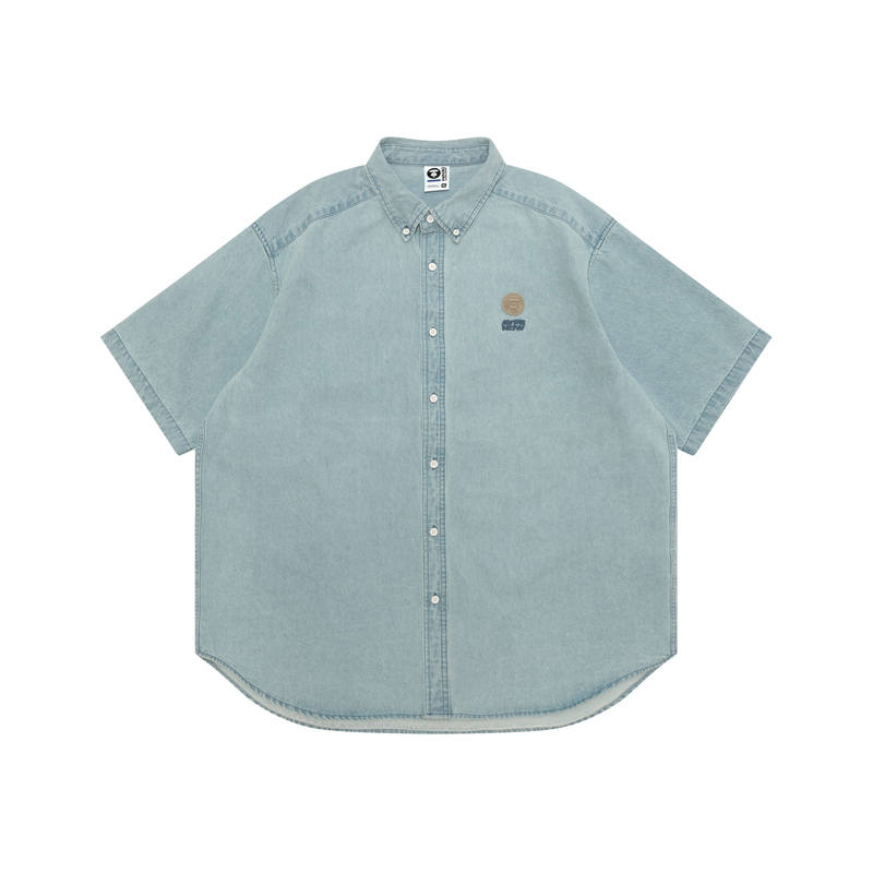 Aape Aape Shirts Men's Blue BLL Lapel Moderate Denim