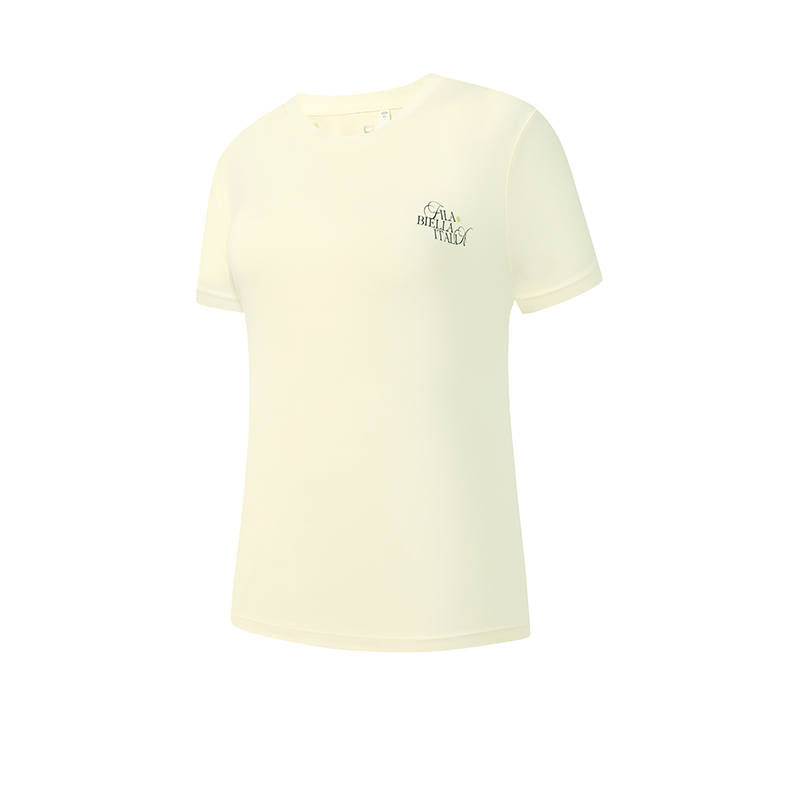 FILA Tennis T Shirts Women's Chrysanthemum Yellow Crew Neck Moderate Straight Fit