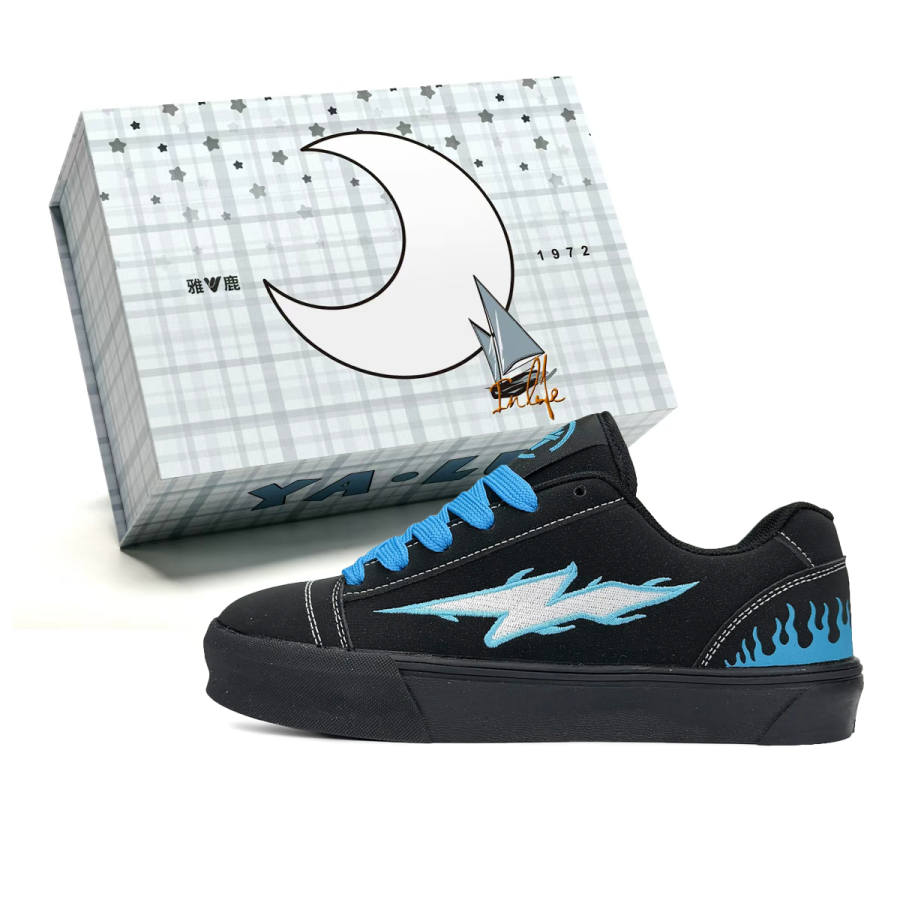 YALU Skateboard Shoes Unisex Low Top Black Pink/Black Moon/Navy Yellow/Blue Pink Mismatched/White Leopard Print