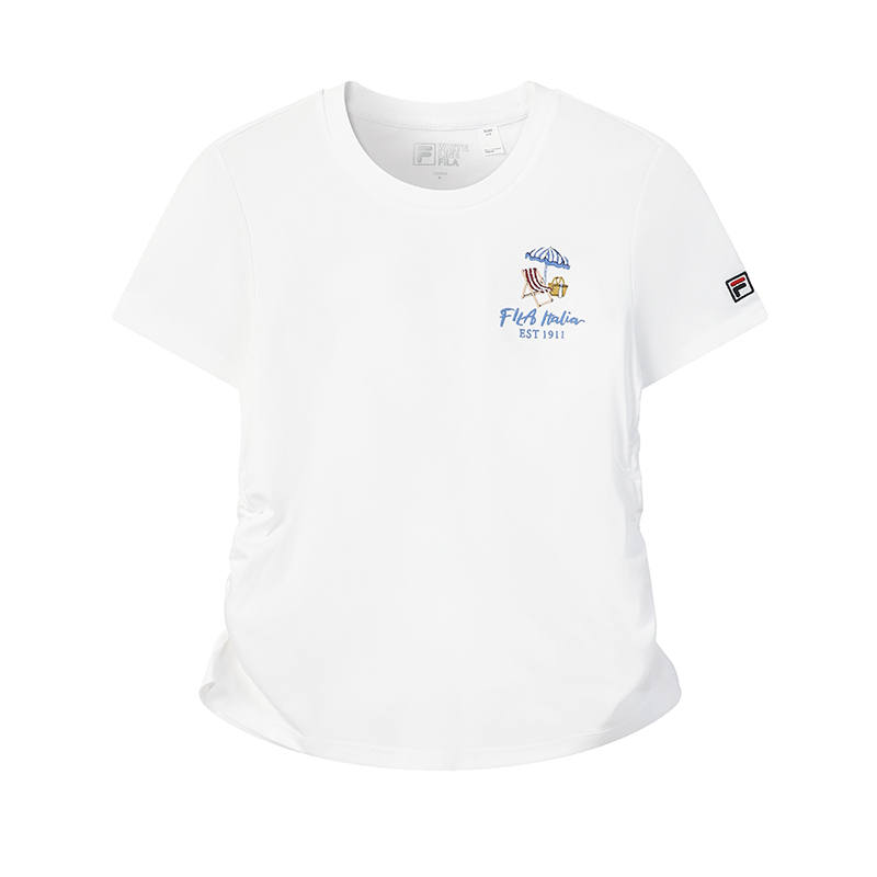 FILA T Shirts Women's Standard White Crew Neck Moderate Nipped In Waist
