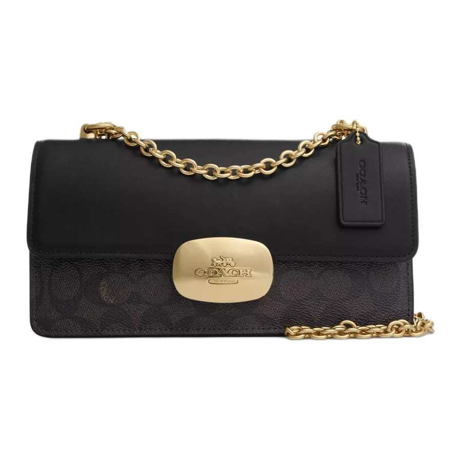 COACH Eliza Coated Canvas With Smooth Leather Crossbody Bags Medium Women's Walnut & Black