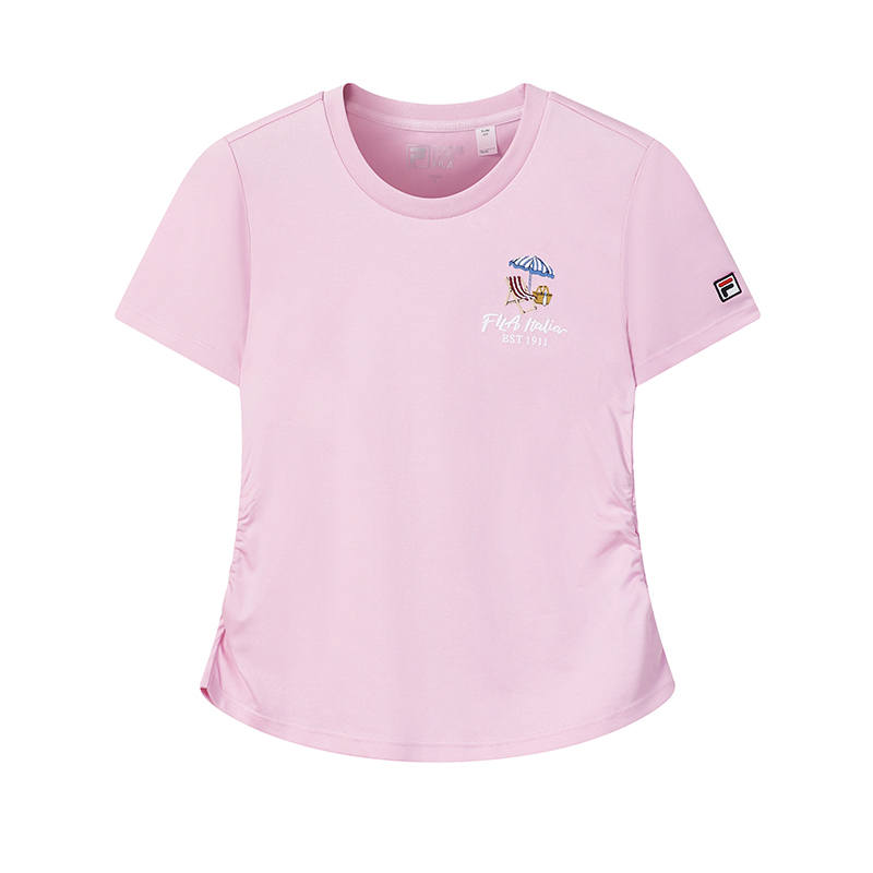 FILA T Shirts Women's Pink Blossom Crew Neck Moderate Nipped In Waist