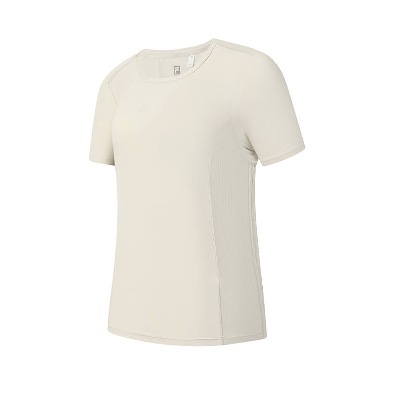 FILA Fitness T Shirts Women's Wheat Flour Gray Crew Neck Moderate
