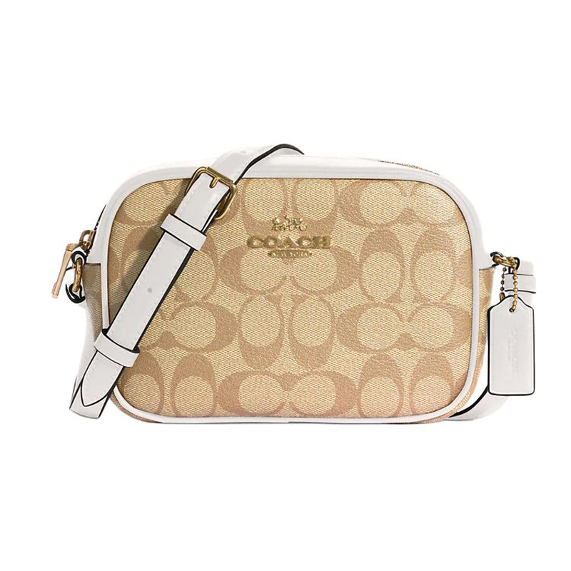 COACH Camera Canvas With Leather Crossbody Bags Small Women's White & Khaki Monogram