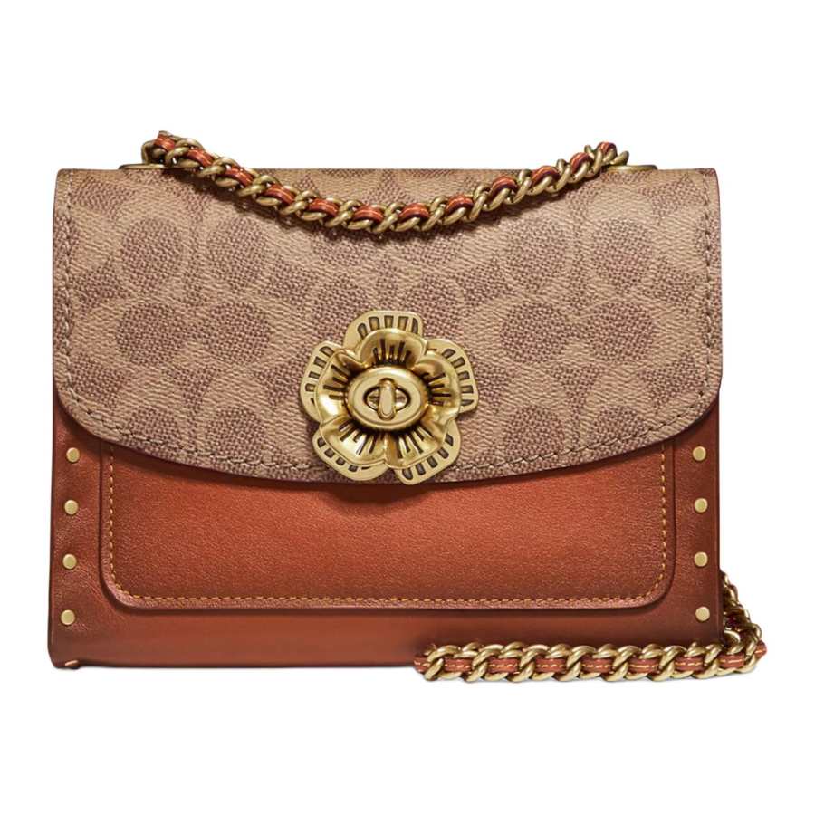 COACH PARKER Coated Canvas With Calfskin Crossbody Bags Small Women's Khaki & Brown Monogram