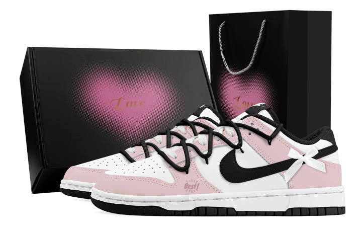 Nike Nike Dunk Cherry Blossom Messenger 2 Heart Box Leather Abrasion Resistant Low top Skateboard Shoes Unisex Pink