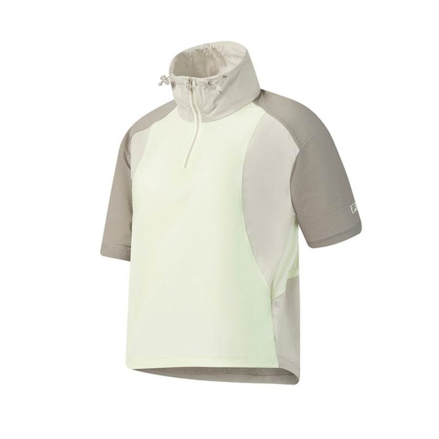 FILA Fitness T Shirts Women's Refreshing Green Stand Collar Moderate Straight Fit