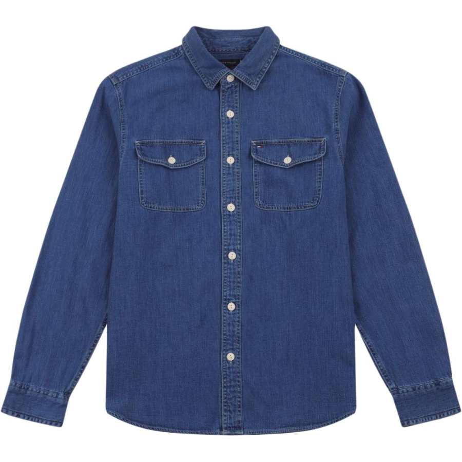 Tommy Hilfiger Shirts Men's Blue Lapel Moderate Denim